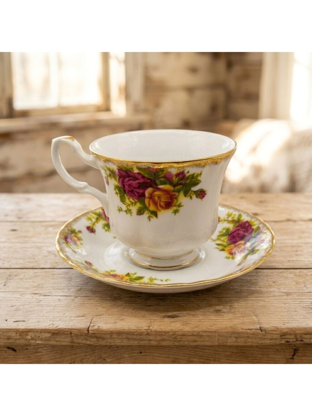 Crown Imperial Tea Cup And Saucer Floral Romania Vintage